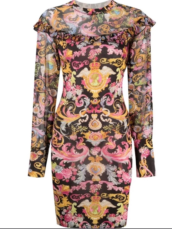 Versace Jeans Couture Dresses & Skirts - Versace Jeans Couture Baroque Ruffle Mesh Bodycon Mini Dress M NWOT
